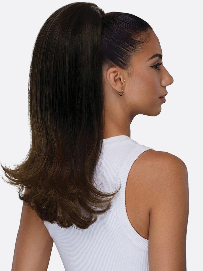 Saemoshi 16" Drawstring Ponytail - Flip Curl — side-back view