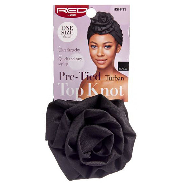 Red Top Knot Turban - Black