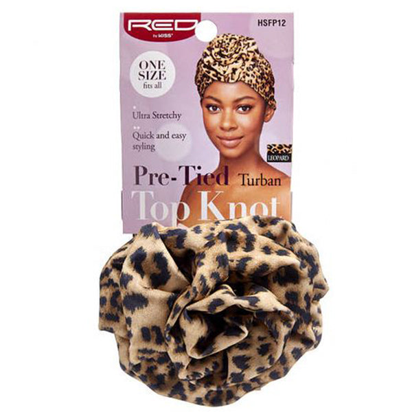 Red Top Knot Turban - Black