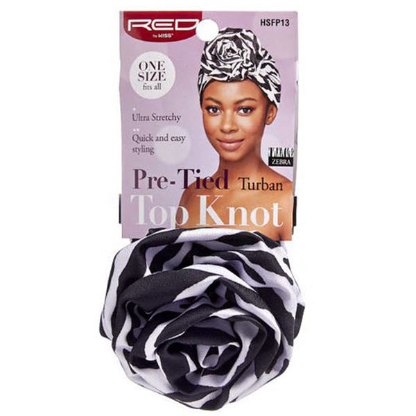 Red Top Knot Turban - Black