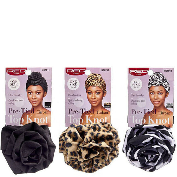 Red Top Knot Turban - Black